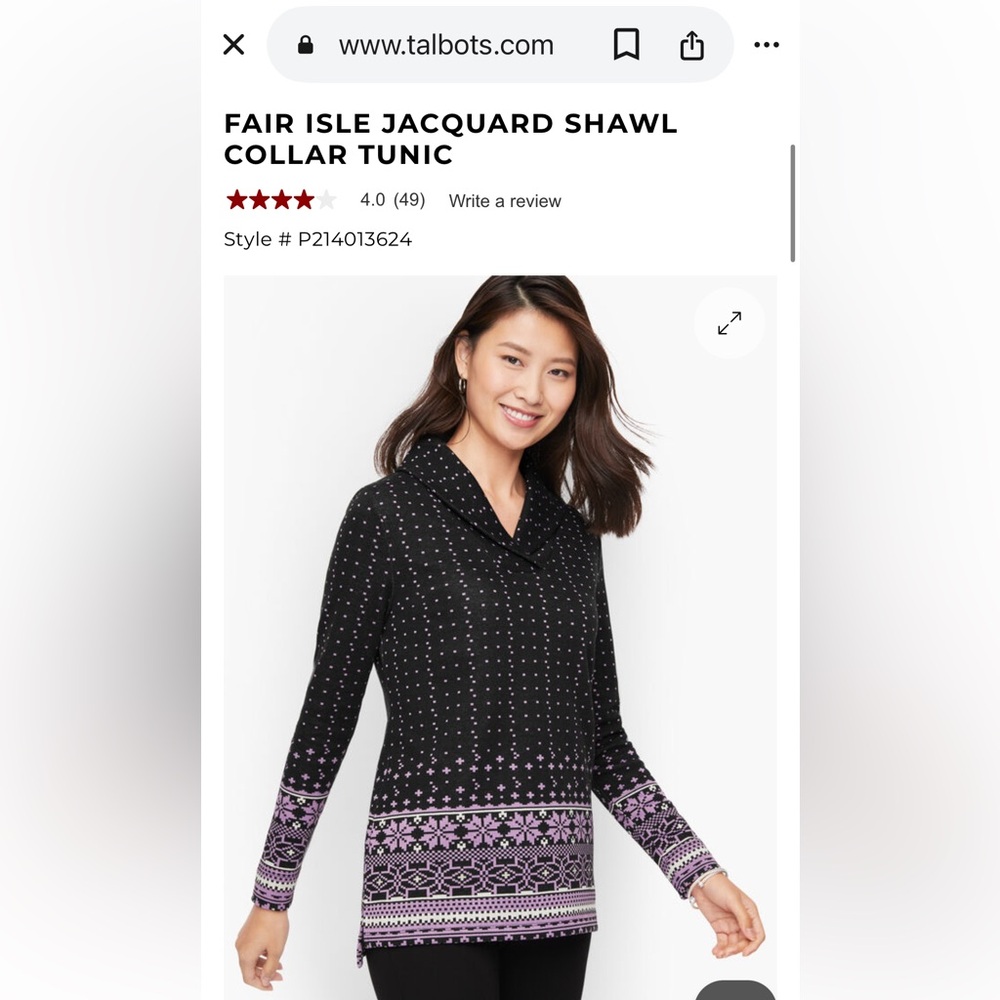 Talbots Fair Isle jacquard shawl collar tunic. Worn maybe 3x -โ retail 109.50